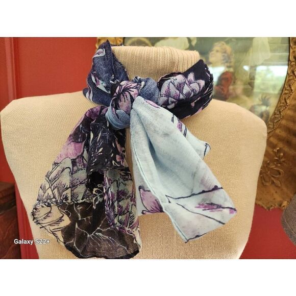 Scarf in Blues and Purples 70×13" - Picture 1 of 11